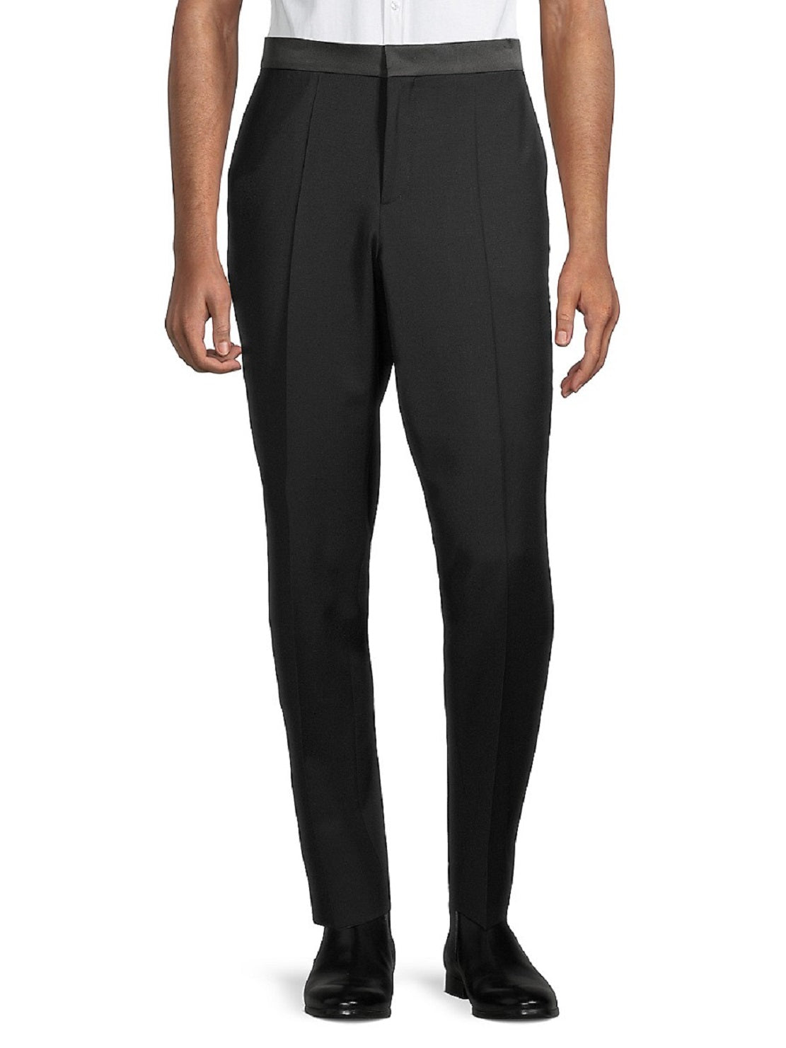 Calça masculina Hugo Boss Getlin Two Tons em mistura de lã virgem, preta, tamanho 34