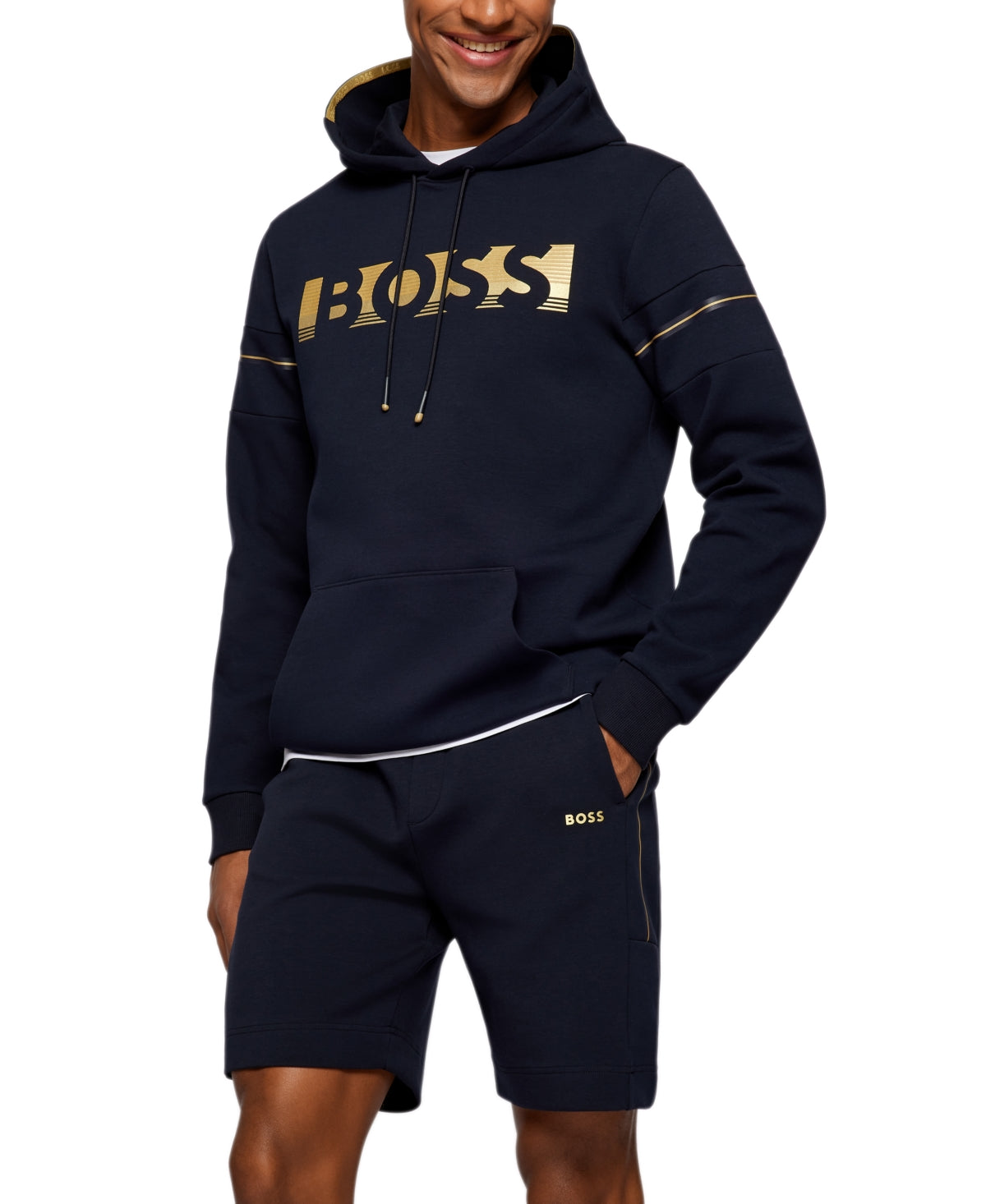 Moletom com capuz masculino Hugo Boss em mistura de algodão, azul, tamanho XXXL