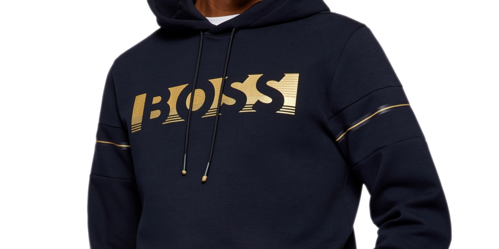 Moletom com capuz masculino Hugo Boss em mistura de algodão, azul, tamanho XXXL