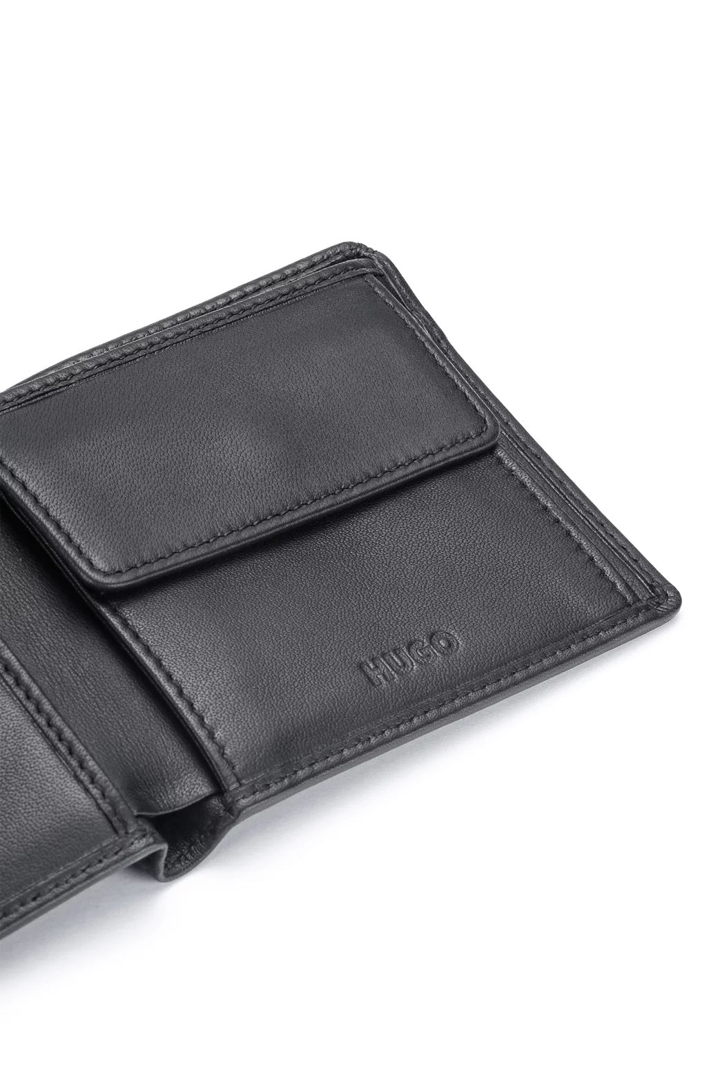 Carteira de couro com logotipo do metrô Hugo Boss masculina, preta, tamanho regular