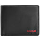 Carteira de couro com logotipo do metrô Hugo Boss masculina, preta, tamanho regular