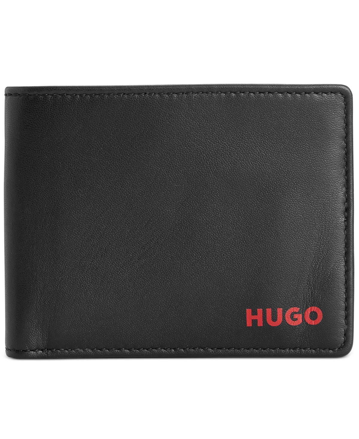 Carteira de couro com logotipo do metrô Hugo Boss masculina, preta, tamanho regular
