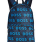 Mochila Hugo Boss Masculina com Logotipo Repetitivo Azul Tamanho Regular