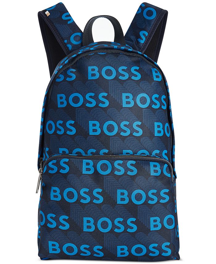 Mochila Hugo Boss Masculina com Logotipo Repetitivo Azul Tamanho Regular