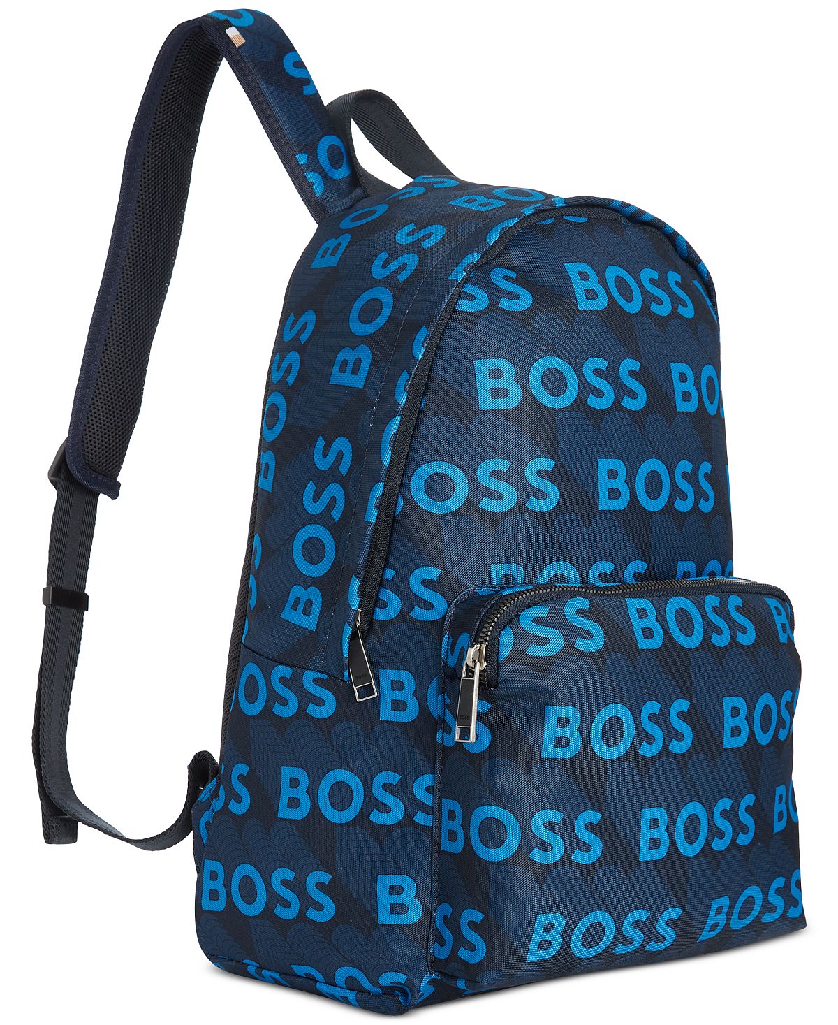 Mochila Hugo Boss Masculina com Logotipo Repetitivo Azul Tamanho Regular