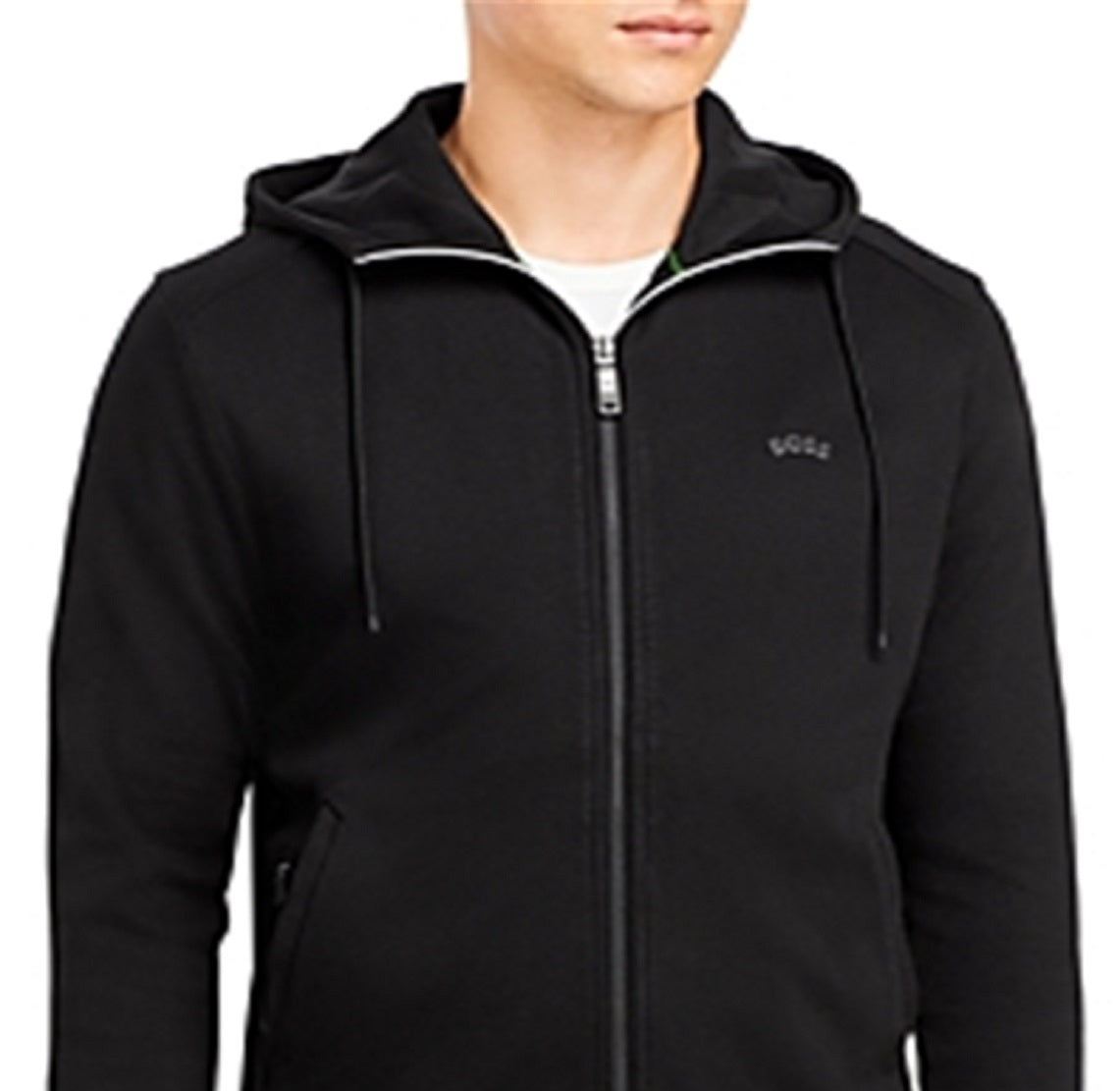 Hugo Boss Moletom com capuz masculino com zíper completo, preto, tamanho médio
