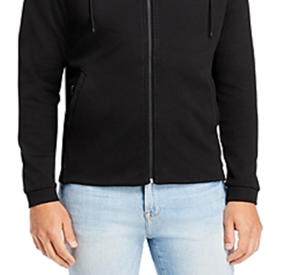 Hugo Boss Moletom com capuz masculino com zíper completo, preto, tamanho médio