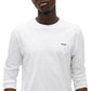Camiseta masculina Hugo Boss Derol com estampa de logotipo, manga comprida, branca, tamanho médio