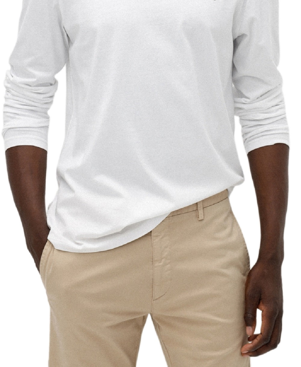 Camiseta masculina Hugo Boss Derol com estampa de logotipo, manga comprida, branca, tamanho médio