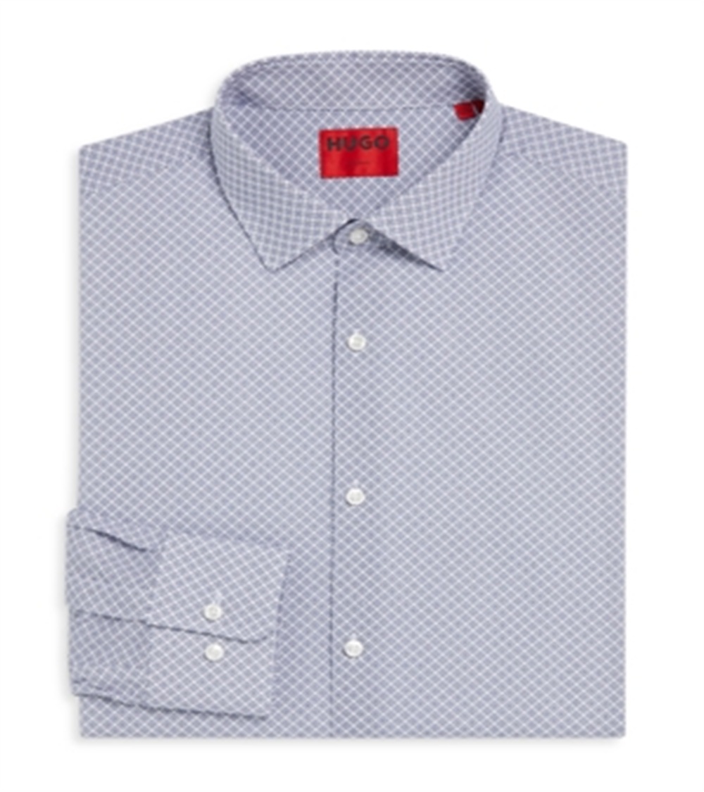 Camisa social masculina Hugo Boss Mabel com estampa micro regular, tamanho azul, tamanho regular
