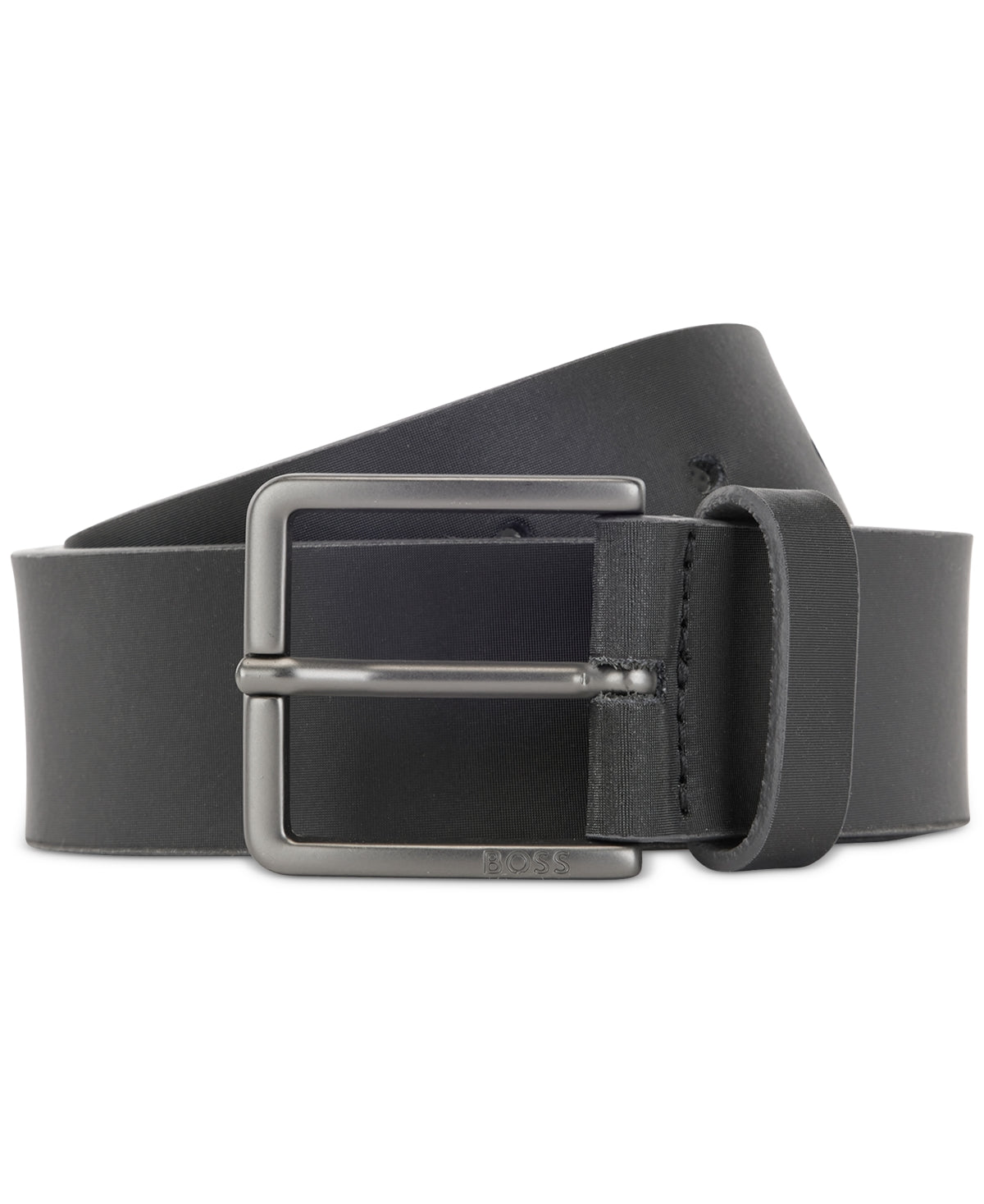 Cinto de couro BOSS masculino com logotipo em relevo, azul, tamanho 34