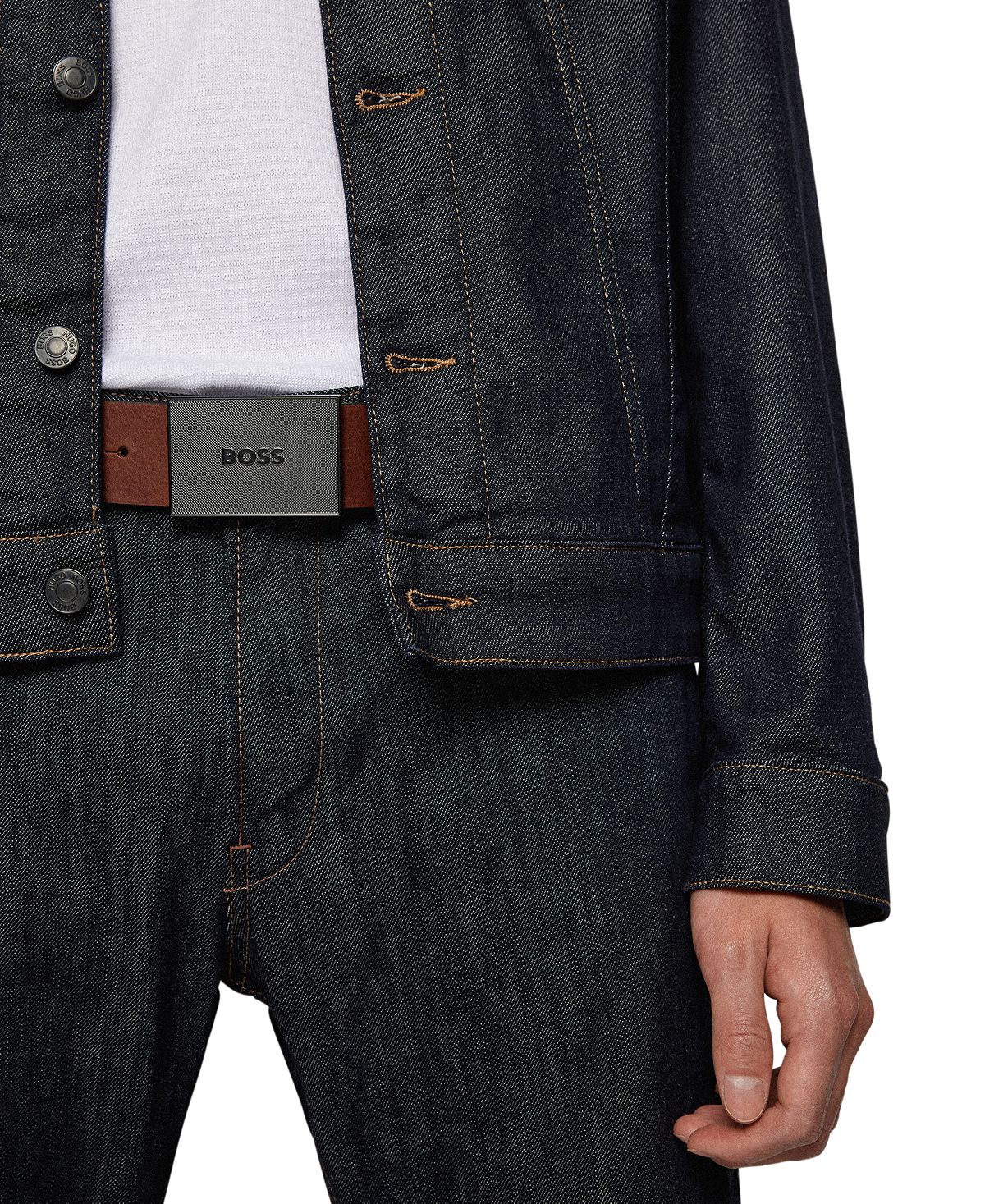 Cinto de couro masculino Hugo Boss Icon marrom tamanho 34