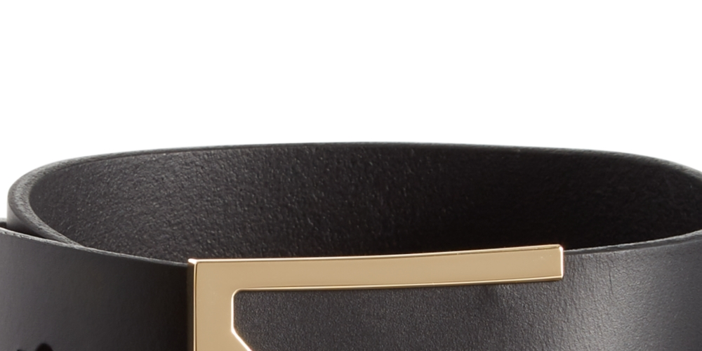 Cinto social masculino Hugo Boss com fivela de couro italiano, preto, tamanho regular