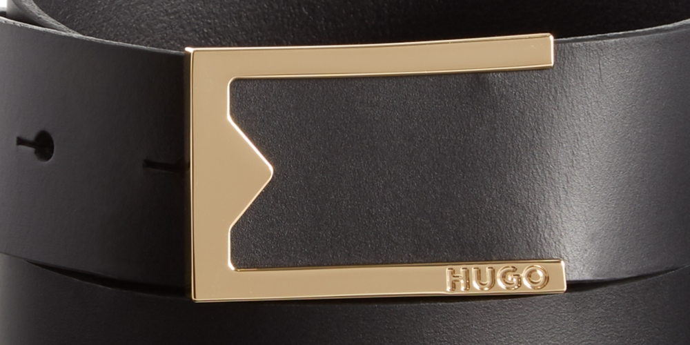 Cinto social masculino Hugo Boss com fivela de couro italiano, preto, tamanho regular