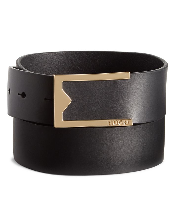 Cinto social masculino Hugo Boss com fivela de couro italiano, preto, tamanho 34