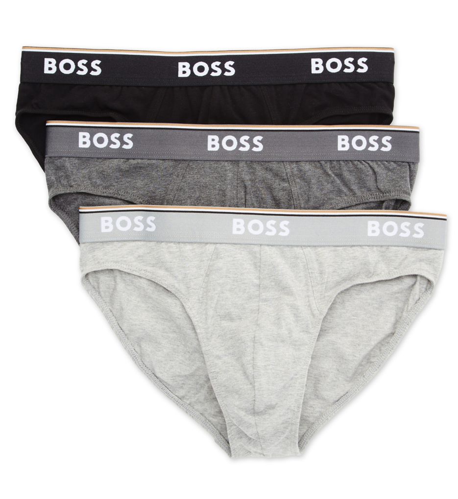 Pacote com 3 cuecas masculinas Hugo Boss Power Cotton Blend, cinza, tamanho grande