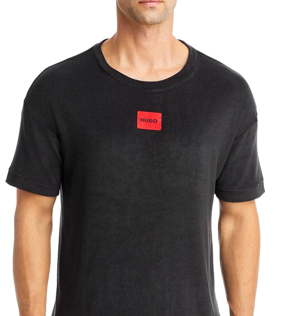 Camiseta masculina Hugo Boss Terry Me com logo patch, preta, tamanho médio