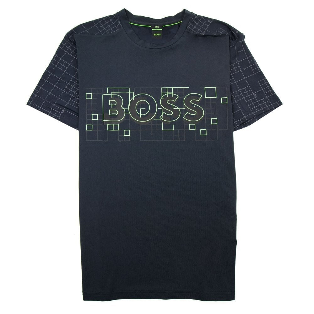 Camiseta masculina Hugo Boss Slim Fit com estampa de logotipo que brilha no escuro, azul, tamanho extragrande