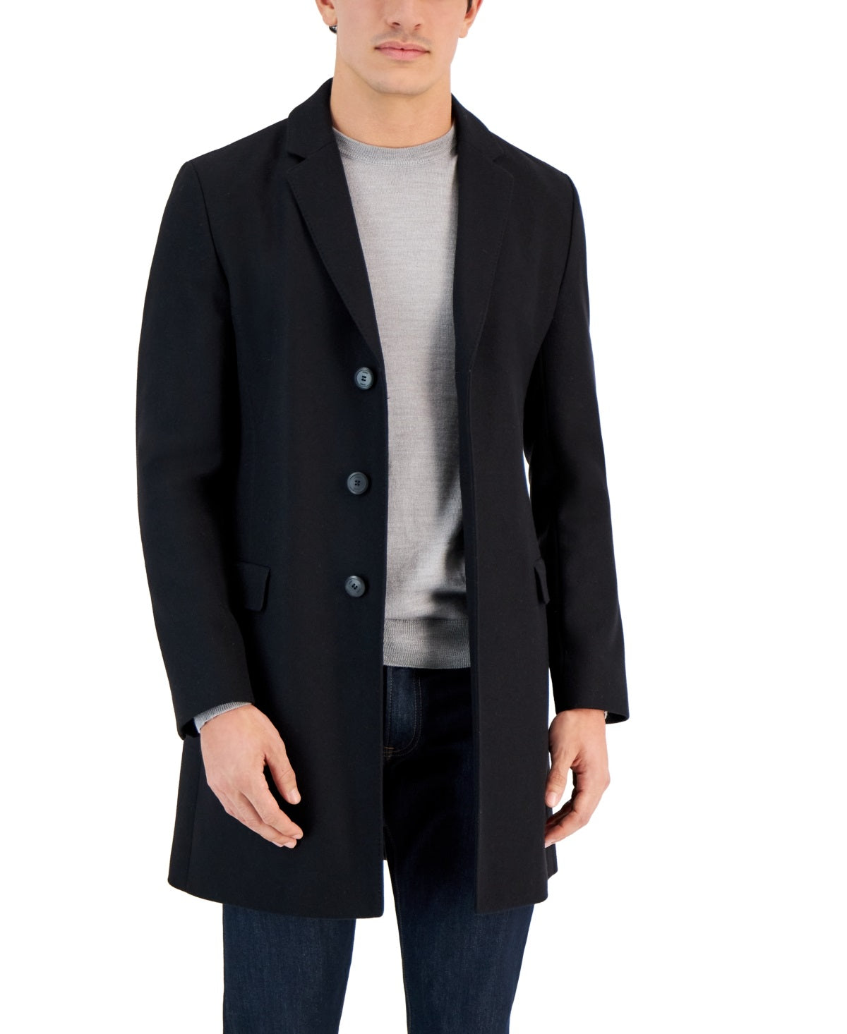 Sobretudo de lã sólida Hugo Boss Migor Slim Fit masculino, preto, tamanho 46