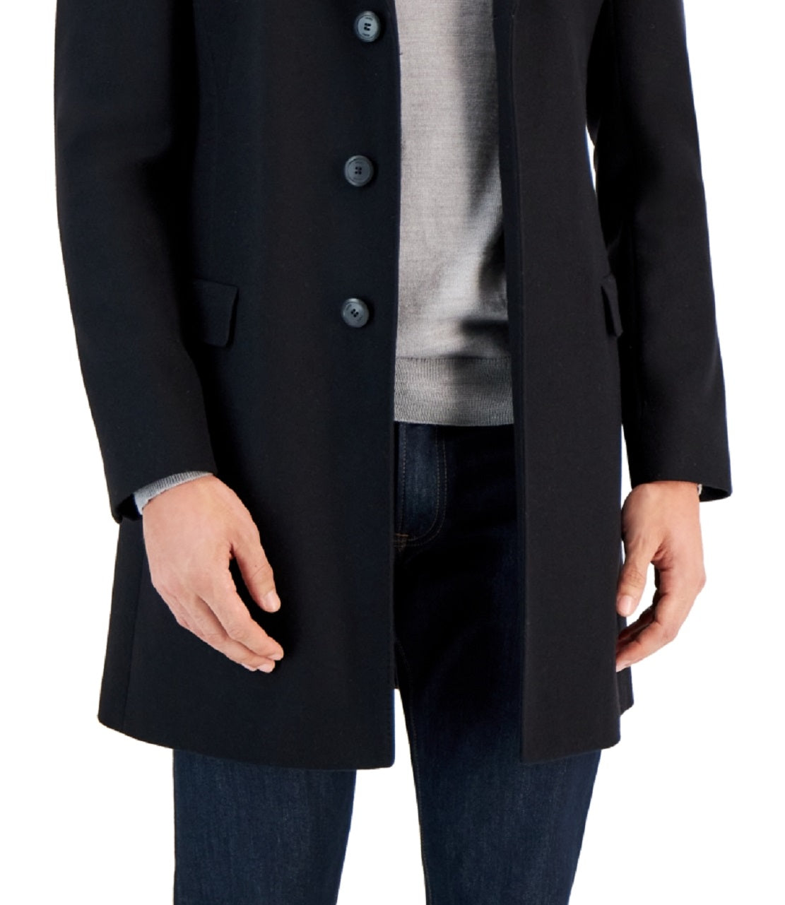 Sobretudo de lã sólida Hugo Boss Migor Slim Fit masculino, preto, tamanho 46