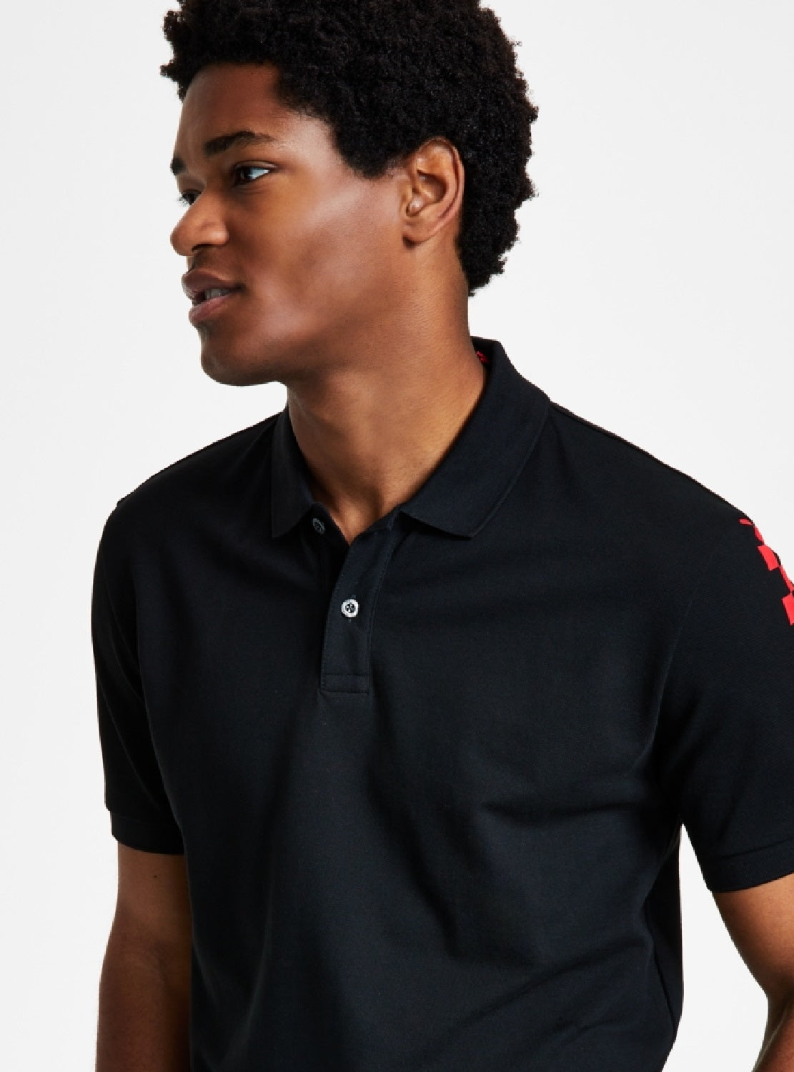 Camisa polo masculina Hugo Boss Dovember Classic Fit com estampa de logotipo xadrez, preta, tamanho extragrande