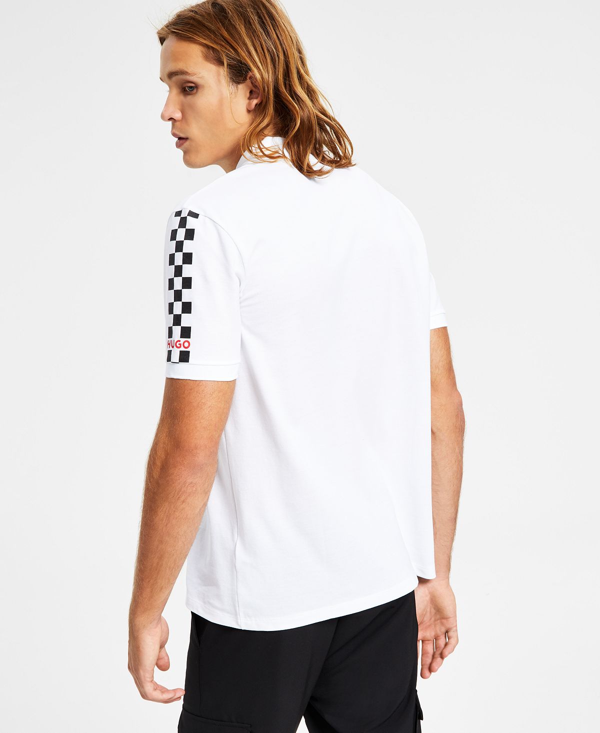 Camisa polo masculina Hugo Boss Dovember Classic Fit com estampa de logotipo xadrez, branca, tamanho grande