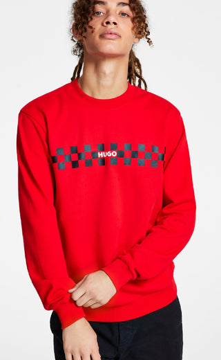 Hugo Boss Men's Dromeo Checkered Long Sleeve Sweatshirt Red Size XX-Large