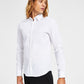 Camisa masculina Hugo Boss Slim Fit com logotipo bordado em tons e botões, branca, tamanho médio