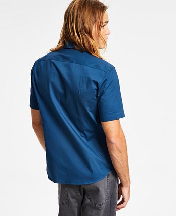 Camisa masculina Hugo Boss Slim Fit com logotipo bordado em tons, azul, tamanho médio