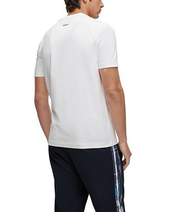 Camiseta masculina Hugo Boss de algodão elástico com estampa de logotipo gráfico, branca, tamanho médio