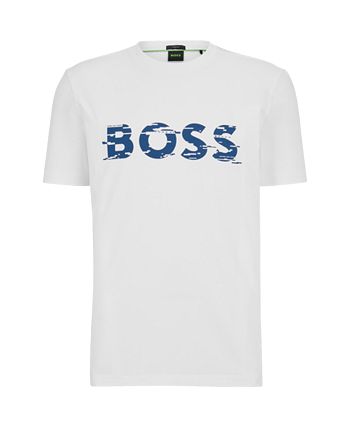 Camiseta masculina Hugo Boss de algodão elástico com estampa de logotipo gráfico, branca, tamanho médio