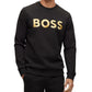 Moletom masculino Hugo Boss com estampa de contraste e corte relaxado, preto, tamanho grande