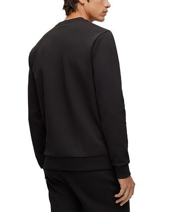 Moletom masculino Hugo Boss com estampa de contraste e corte relaxado, preto, tamanho grande