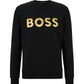 Moletom masculino Hugo Boss com estampa de contraste e corte relaxado, preto, tamanho grande