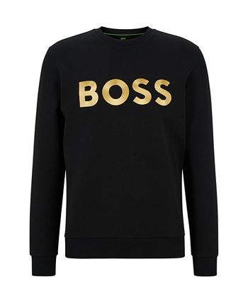 Moletom masculino Hugo Boss com estampa de contraste e corte relaxado, preto, tamanho grande