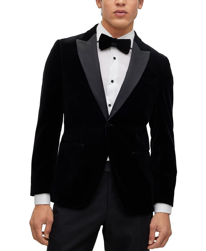 Jaqueta masculina Hugo Boss Slim Fit Tuxedo de veludo de algodão puro, preta, tamanho 44