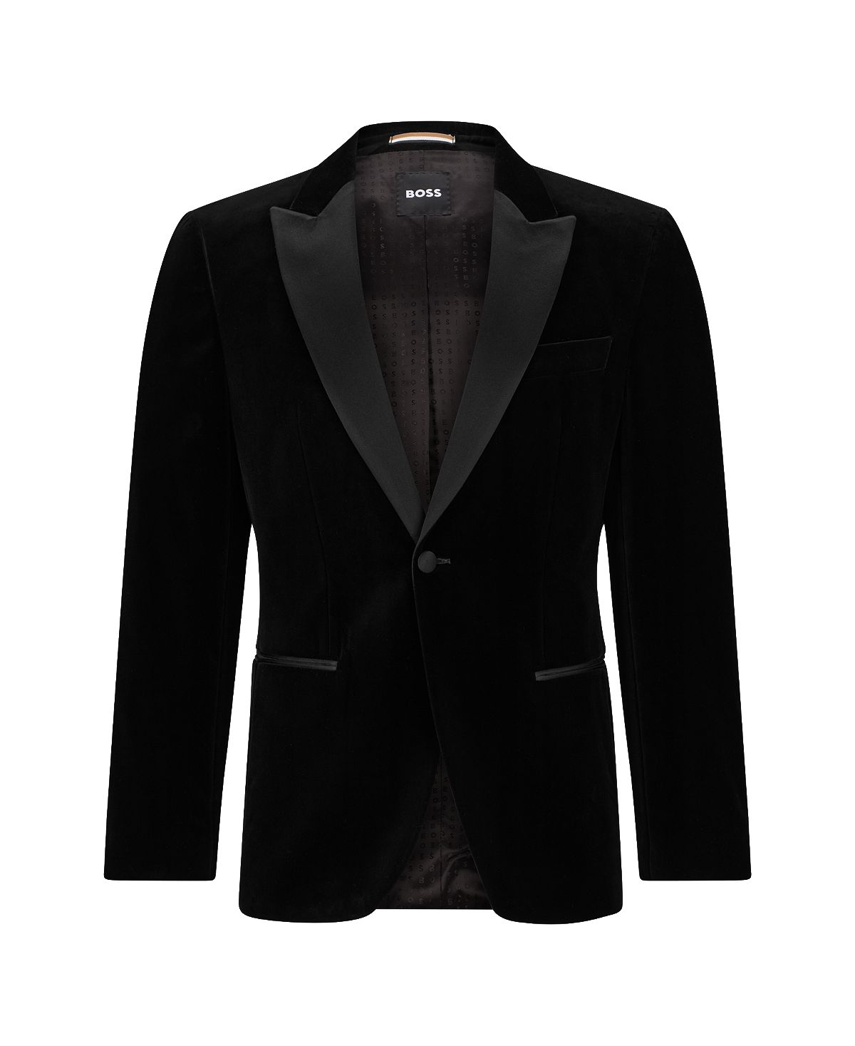 Jaqueta masculina Hugo Boss Slim Fit Tuxedo de veludo de algodão puro, preta, tamanho 44