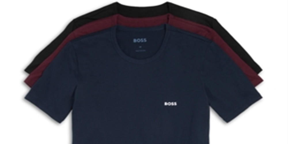 Pacote com 3 camisetas clássicas de algodão masculinas Hugo Boss, azul-marinho, tamanho G