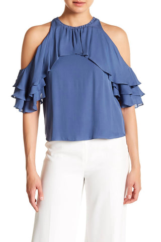 Alice + Olivia - Silk Cold Shoulder Ruffle Top