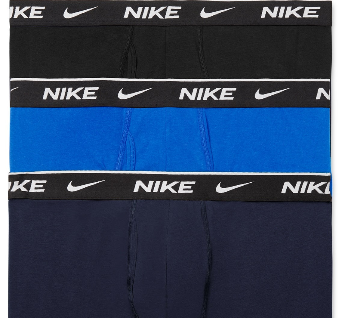 Cuecas Boxer Nike Dri Fit Essential Cotton Stretch Masculinas, Pacote com 3, Azul, Tamanho Médio