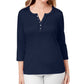 Karen Scott Blusa Henley Feminina de Algodão com Babados Azul Tamanho Grande