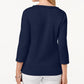 Karen Scott Blusa Henley Feminina de Algodão com Babados Azul Tamanho Grande