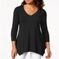 JM Collection Top feminino com decote em V e bainha em lenço, preto, tamanho grande