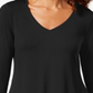JM Collection Top feminino com decote em V e bainha em lenço, preto, tamanho grande