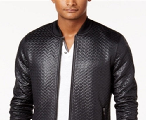 Jaqueta bomber masculina com zíper e trama de cesta da INC International Concepts, preta, tamanho grande