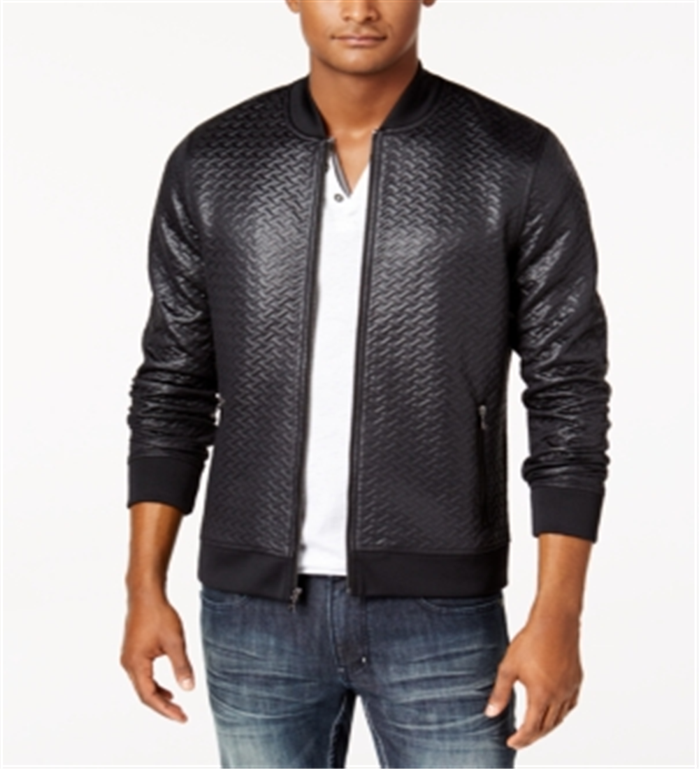 Jaqueta bomber masculina com zíper e trama de cesta da INC International Concepts, preta, tamanho grande