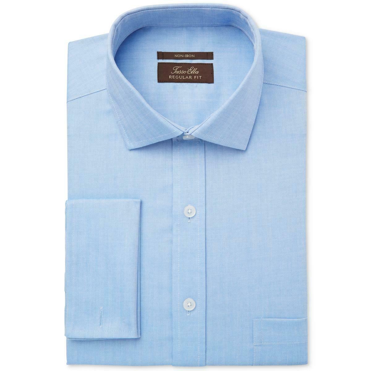 Camisa social masculina Tasso Elba Classic Fit, sem passar a ferro, com punho francês, azul, tamanho 34-35