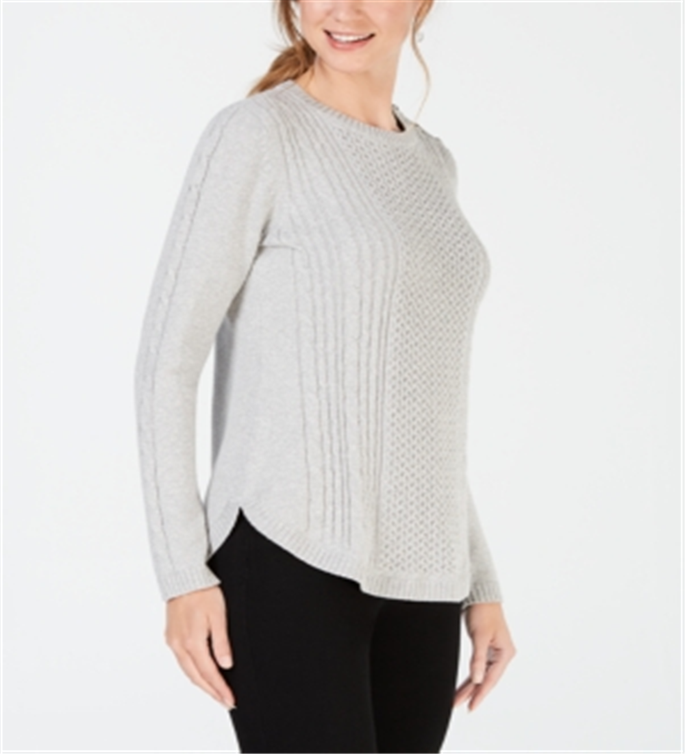 Suéter feminino Charter Club com detalhe de cabo, cinza, tamanho grande