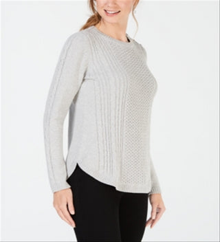 Suéter feminino Charter Club com detalhe de cabo, cinza, tamanho grande