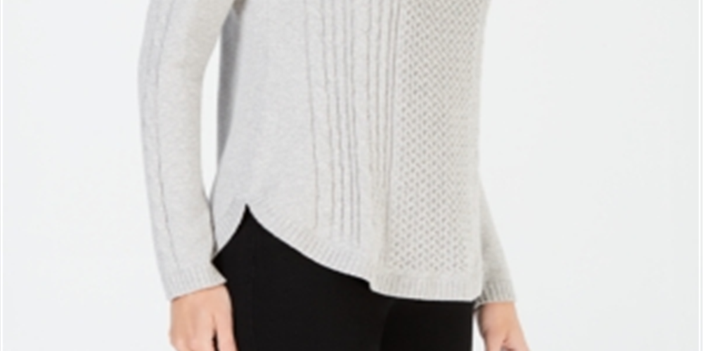 Suéter feminino Charter Club com detalhe de cabo, cinza, tamanho grande